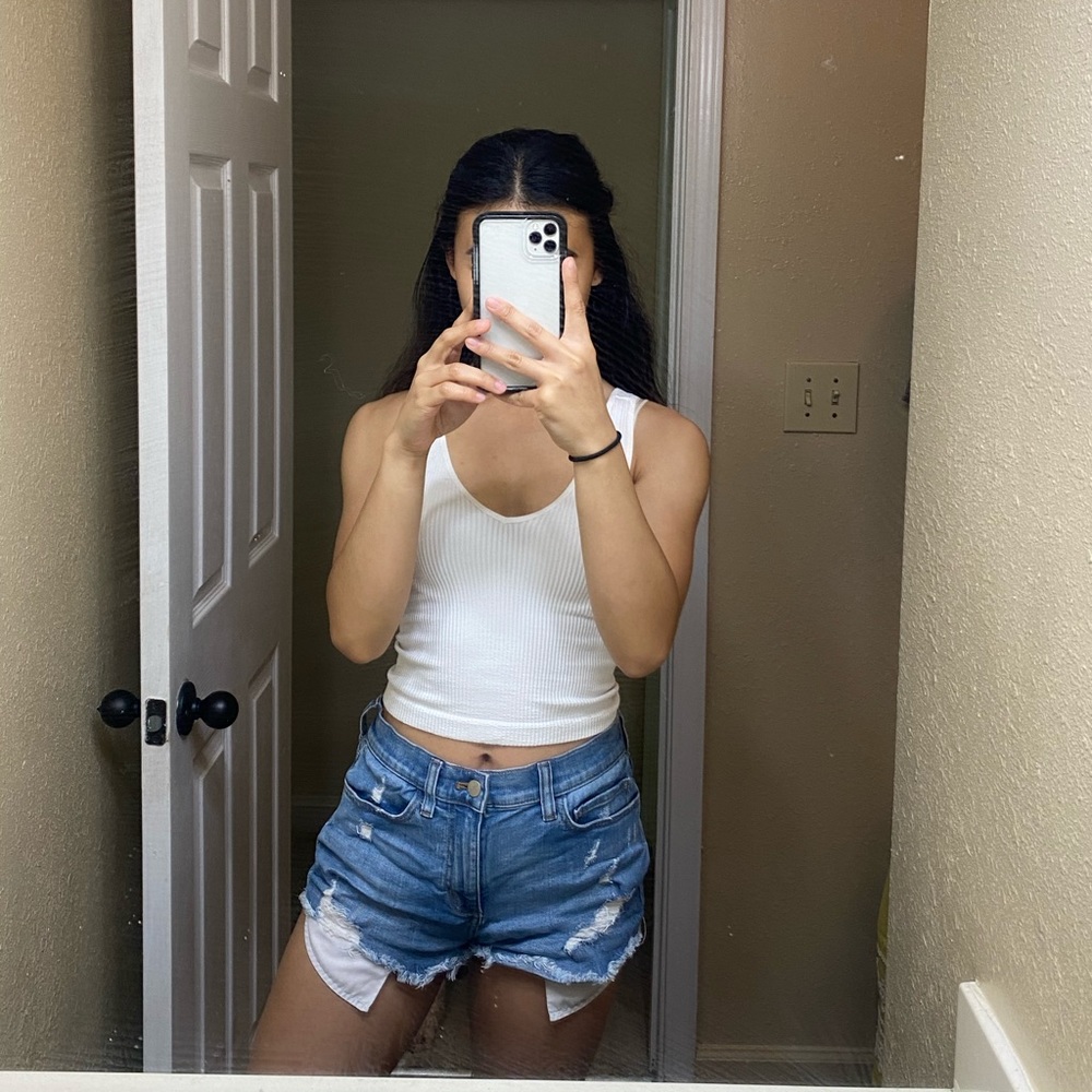 VS Pink high-waisted denim shorts